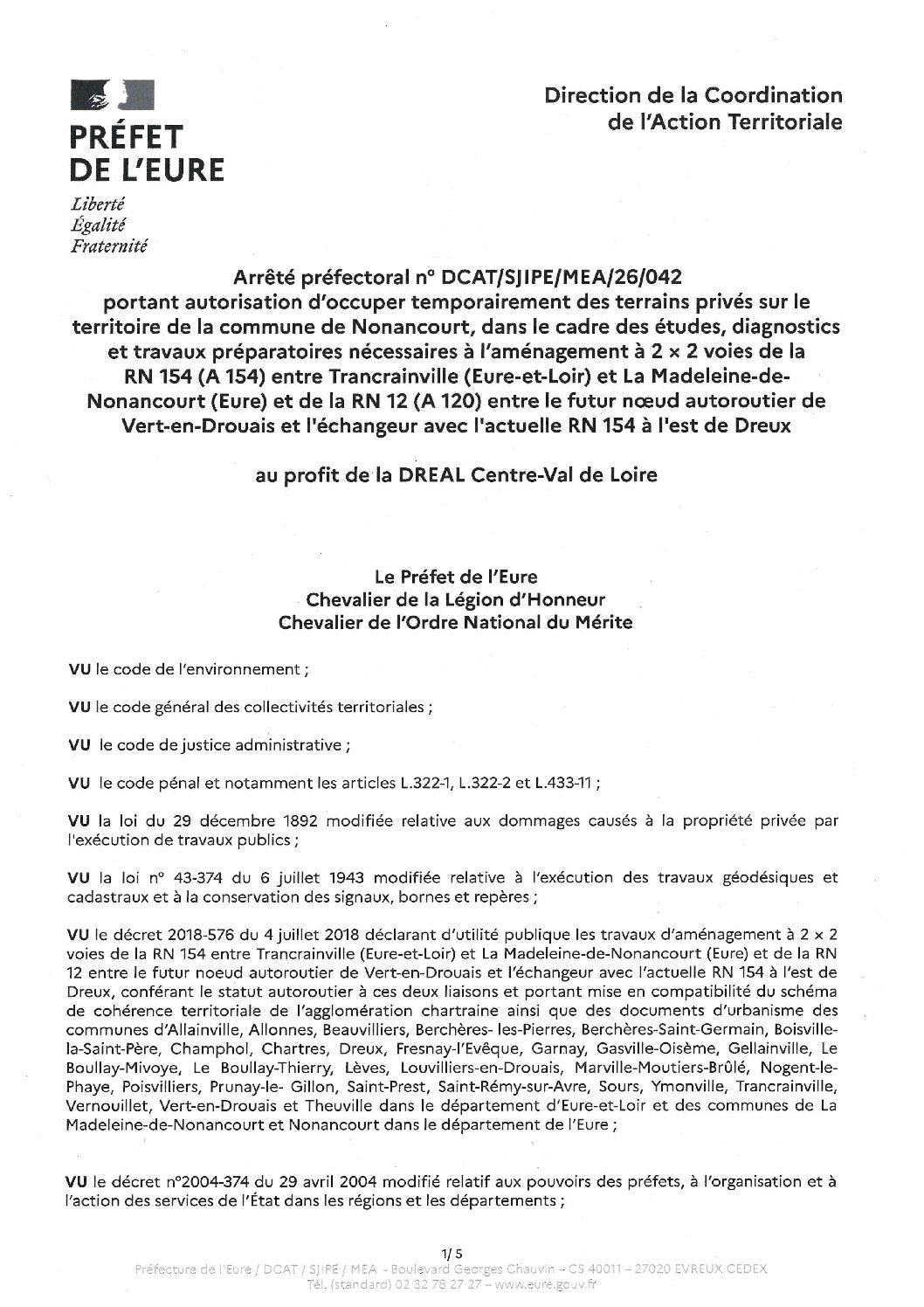 AP occupation temporaire sur la commune de Nonancourt