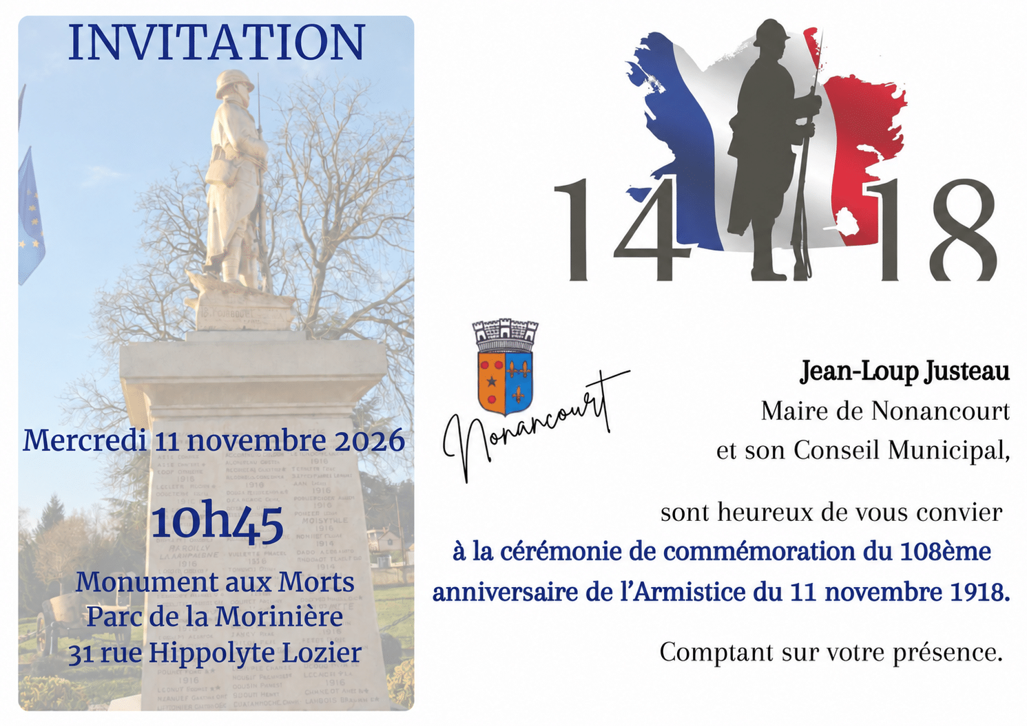 Invitation commémorative du 11 novembre